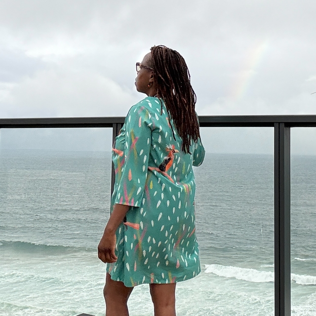 Ewà robe tunique imprimée Hornbill turquoise