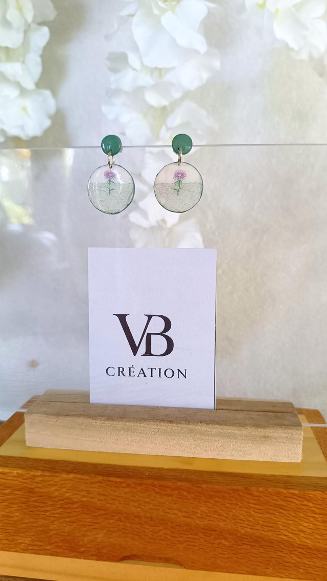 Boucles d'oreilles rondes kaki avec fleur