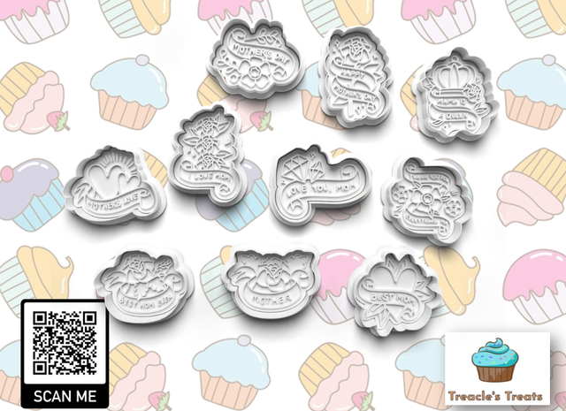 Mother&#039;s day Fondant/cookie stamps with cutters (Set 3)
