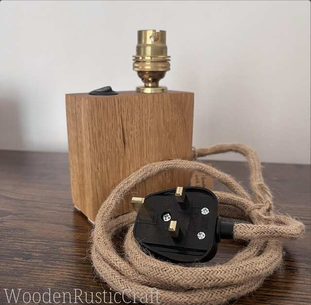 Slim Oak Lamp with Brass B22 Fitting