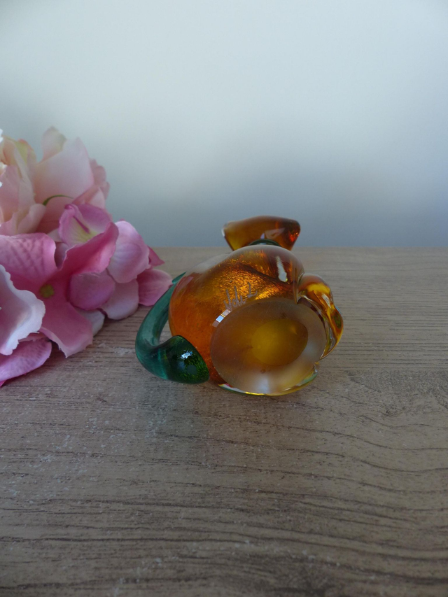 Figurine chat en verre orange et verre soufflé, Presse papier chat décoration bureau maison ornement de table