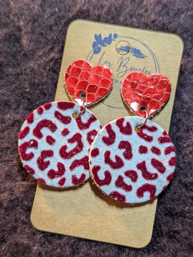 Boucles d'oreilles Louise bordeaux léopard lo051