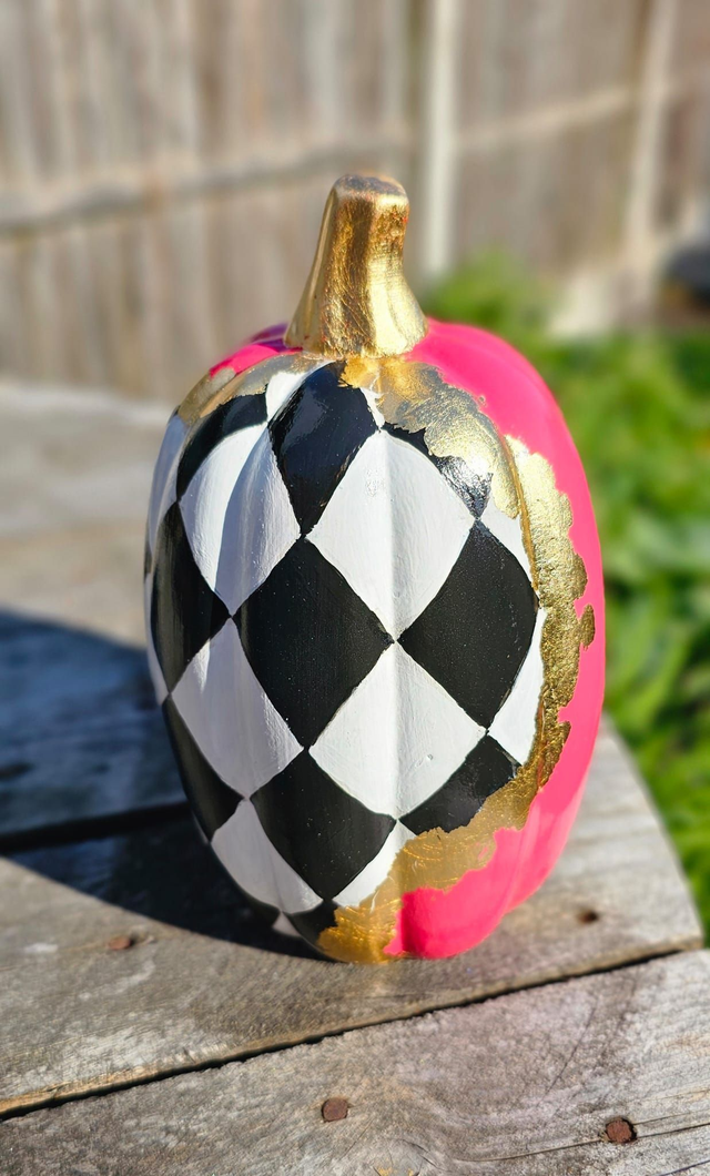 Black, White, Pink & Gold Pumpkin - Harlequin