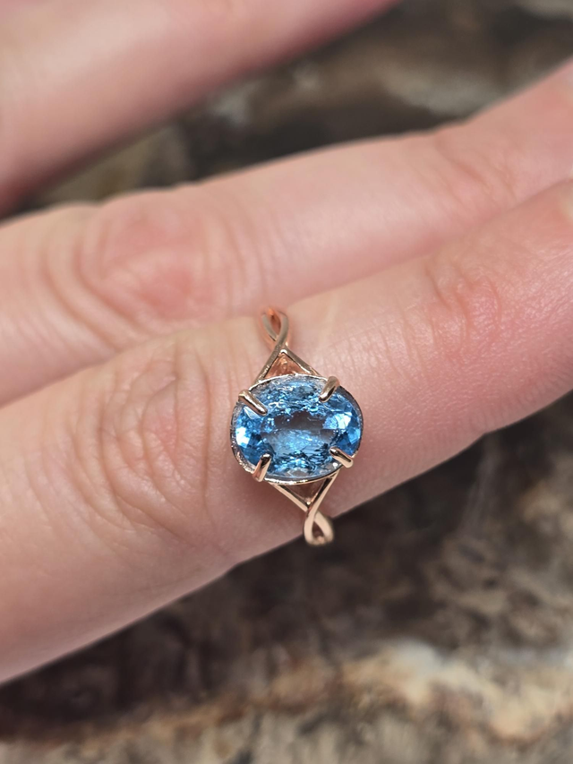 Bague Argent 925 rose et Topaze bleu