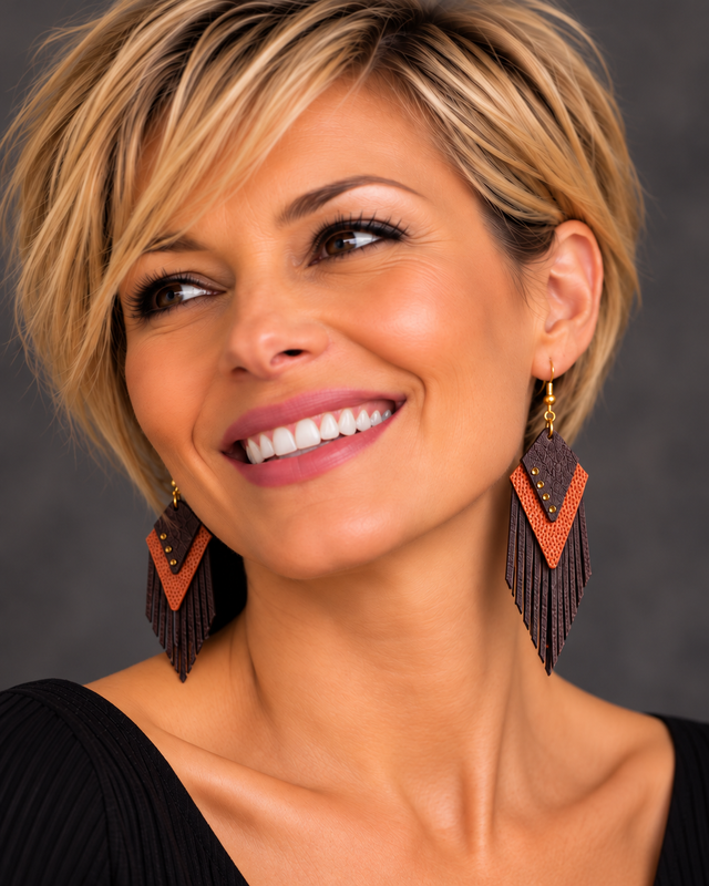 Audace Géométrique » – Boucles d’oreilles originales en cuir véritable