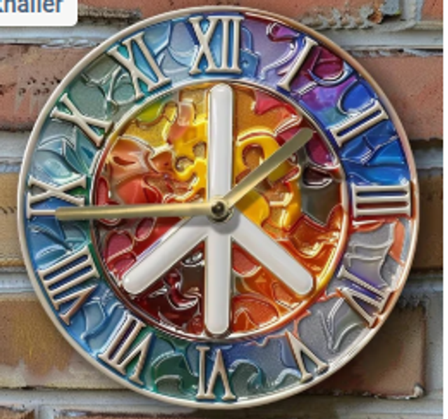 Vintage metalen klok Vredesbord (20cm diameter) Nieuw.