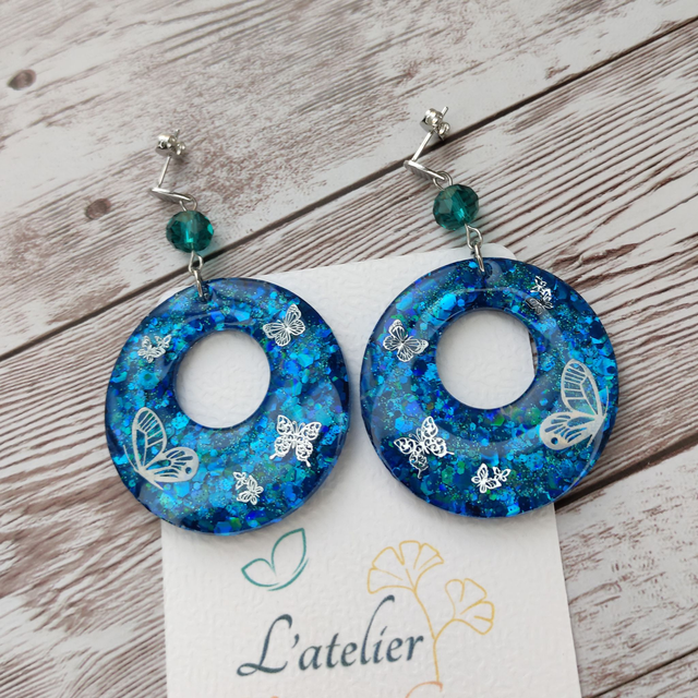 Boucles &quot;Monique&quot; Holographiques &amp; Papillons Argentés