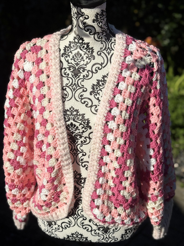 Cardigan Hexagone Blanc - Rose - Fuchsia