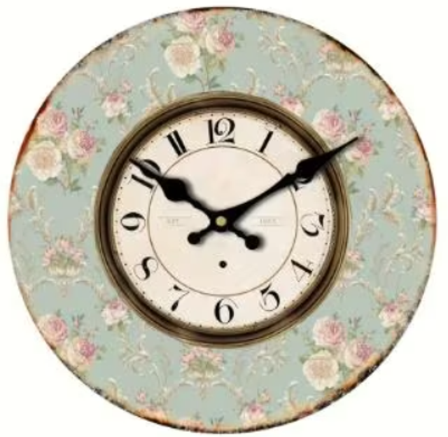 Vintage ronde wandklok van metaal - Bloemen klassiek (20cm)