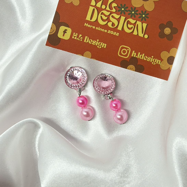 Pink Circle Diamond Clip-On Earrings