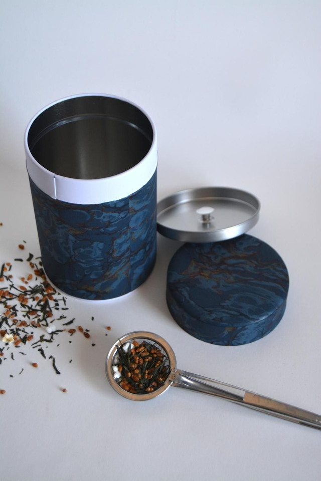 Boîte à Thé papier marbré bleu