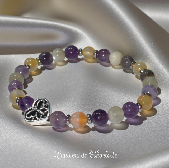 Bracelet "Ménopause" - Pierre de lune, améthyste, cornaline - REF17