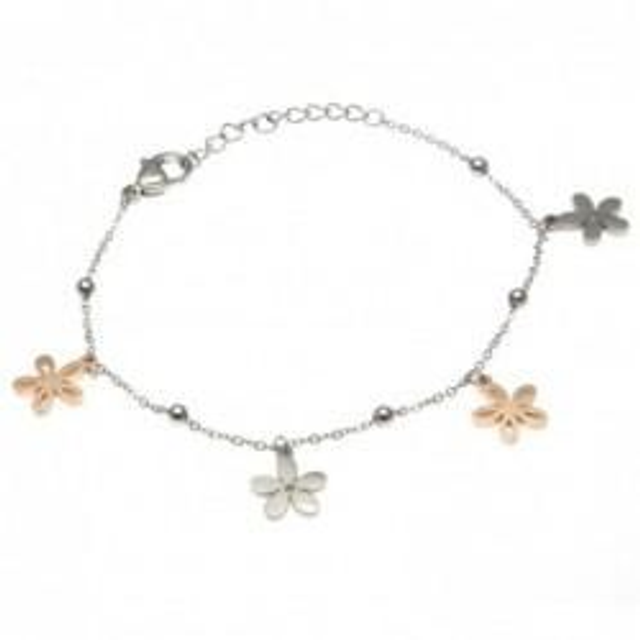 Bracciale donna in acciaio bicolore con charms a fiori