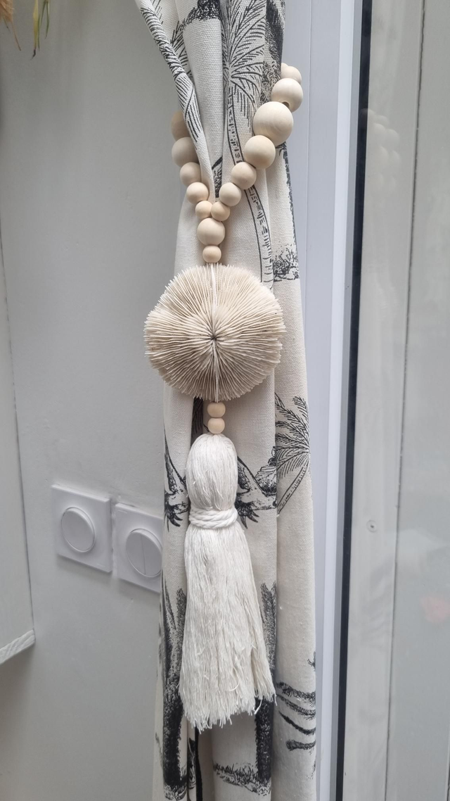 Embrasse corail pompon beige 