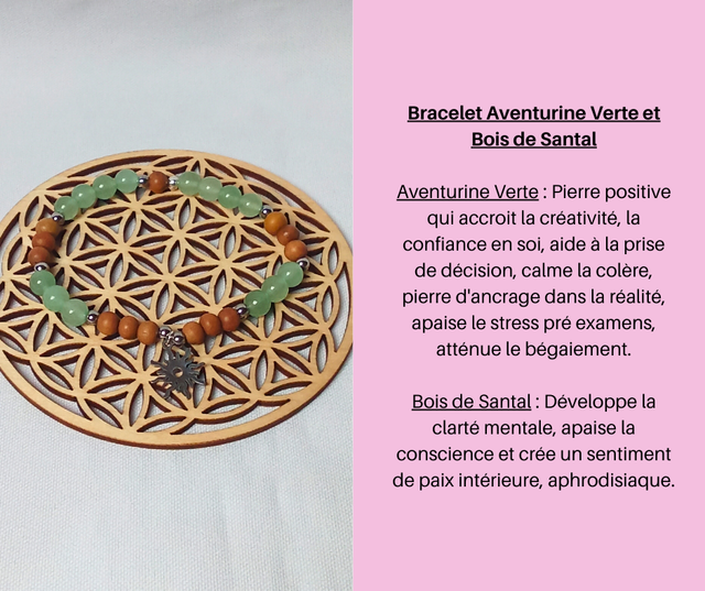 56- Bracelet Aventurine Verte et Bois de Santal