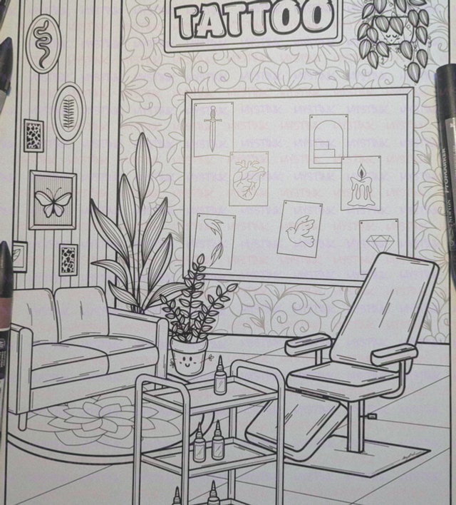 Affiche à colorier &quot;Le salon de tatouage&quot;