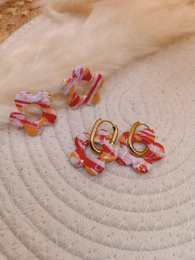 "Flora" rayée rouge orange et blanc