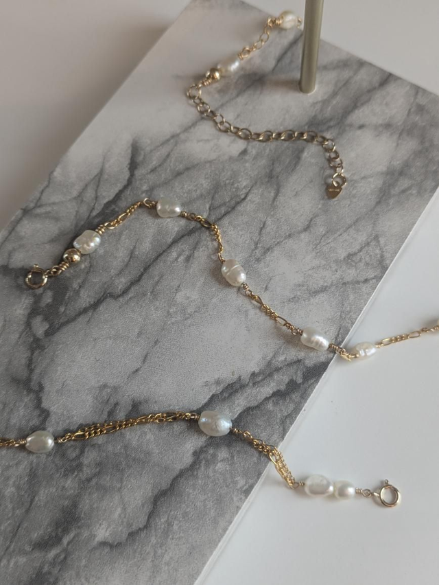 Delicate Gold filled Double Chain Pearl Bracelet (large)