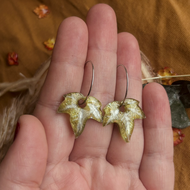 Green Ivy Leaf Hoop Earrings Stainless Steel
