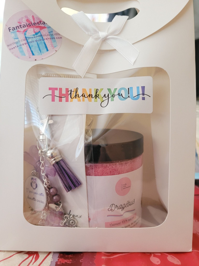 Pochette cadeau Bijou de sac Merci pour cette chouette année &amp; Sucre aromatisé Dragébus