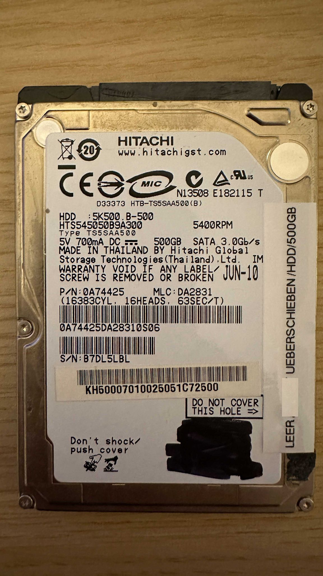 Hitachi 500GB - 2nd hand hard drive, 2,5&quot; (Notebook)
