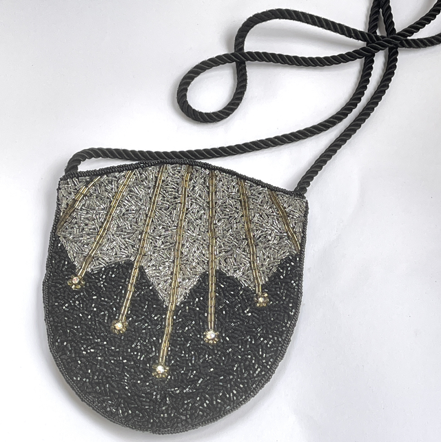 Perlentasche silber/ Schwarz/ Strass