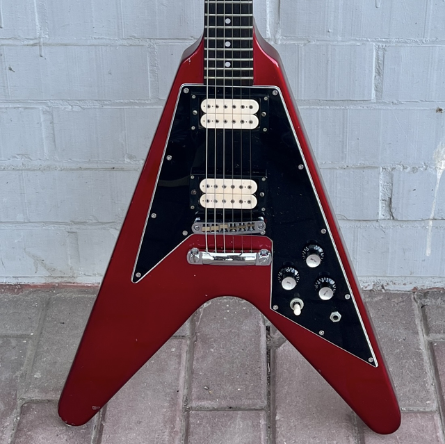 ULTRA RARE 1980&#039;s Greco Flying V (Gibson Japan Lawsuit) ... ORDER MADE ... DiMarzio Super Distortion &amp; Red Metallic Finish + ORIGINAL Case