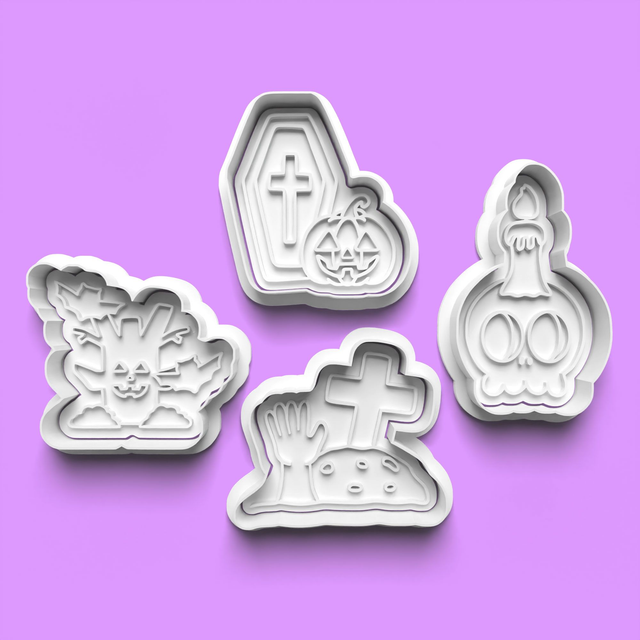 Halloween Graveyard Cutter Embosser Set of 4 Cookie Cutters &amp; Stamps Biscuit Mould Debossed (2)