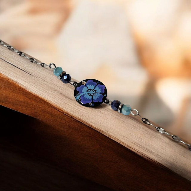 Bracelet dessiné Flora acier inoxydable bleu