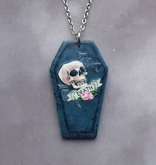 Blue Skull Coffin Necklace 