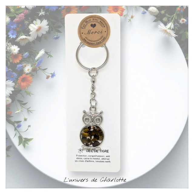 Porte-clés &quot;Œil de tigre&quot; hibou PC-005