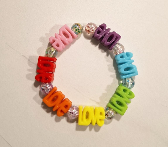 Love rainbow coloured beaded bracelet