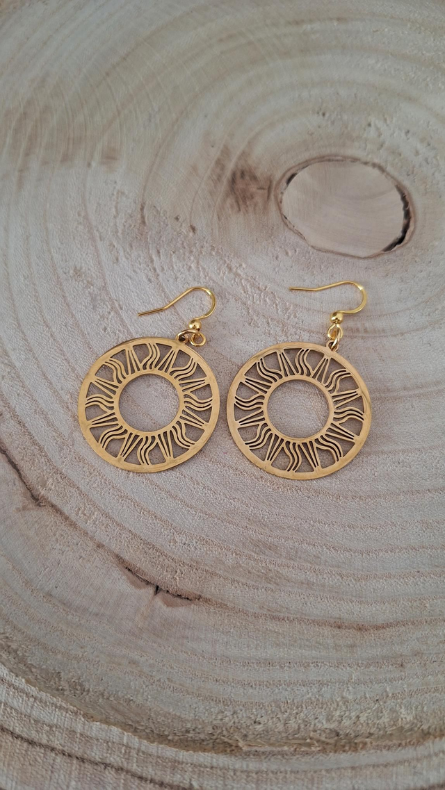 Boucles D'oreilles Ronde Soleil Doré Personnalisable 