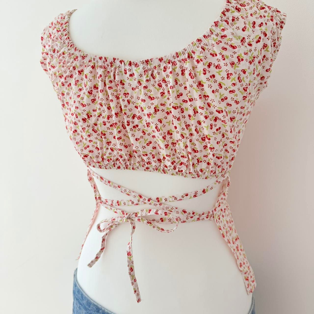 y2k rare sought- after pimkie cherry milkmaid top 