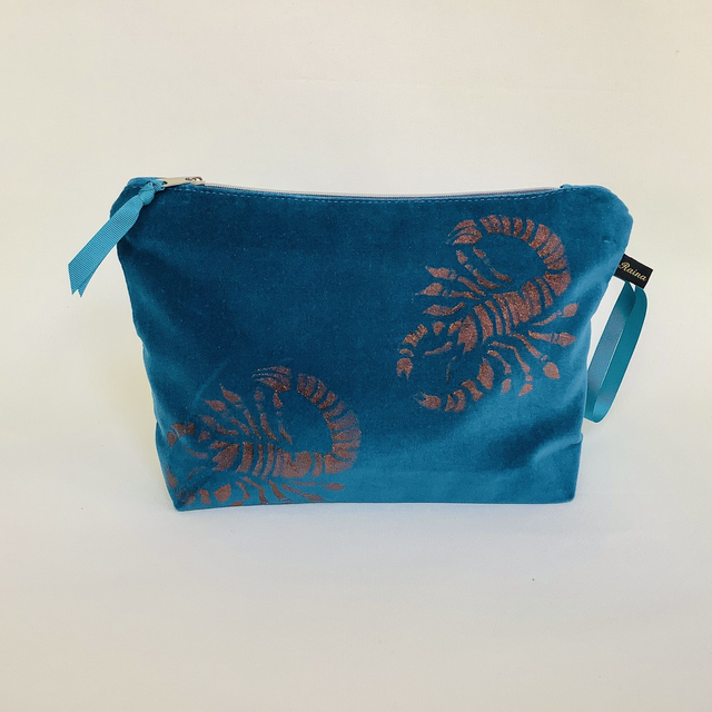 Teal Scorpio velvet Wash Bag