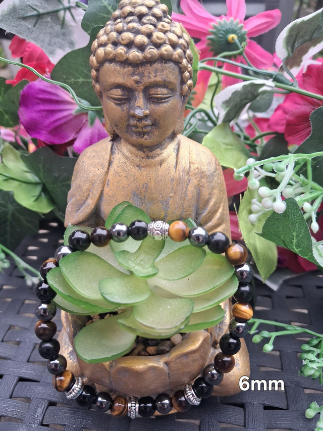 Bracelet “Triple Protection” combinant Œil de Tigre, Obsidienne et Hématite