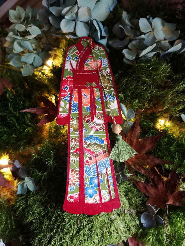 Marque-pages - kimono - papier washi - fleur - perle jaspe - pompon - La&amp;Titia 