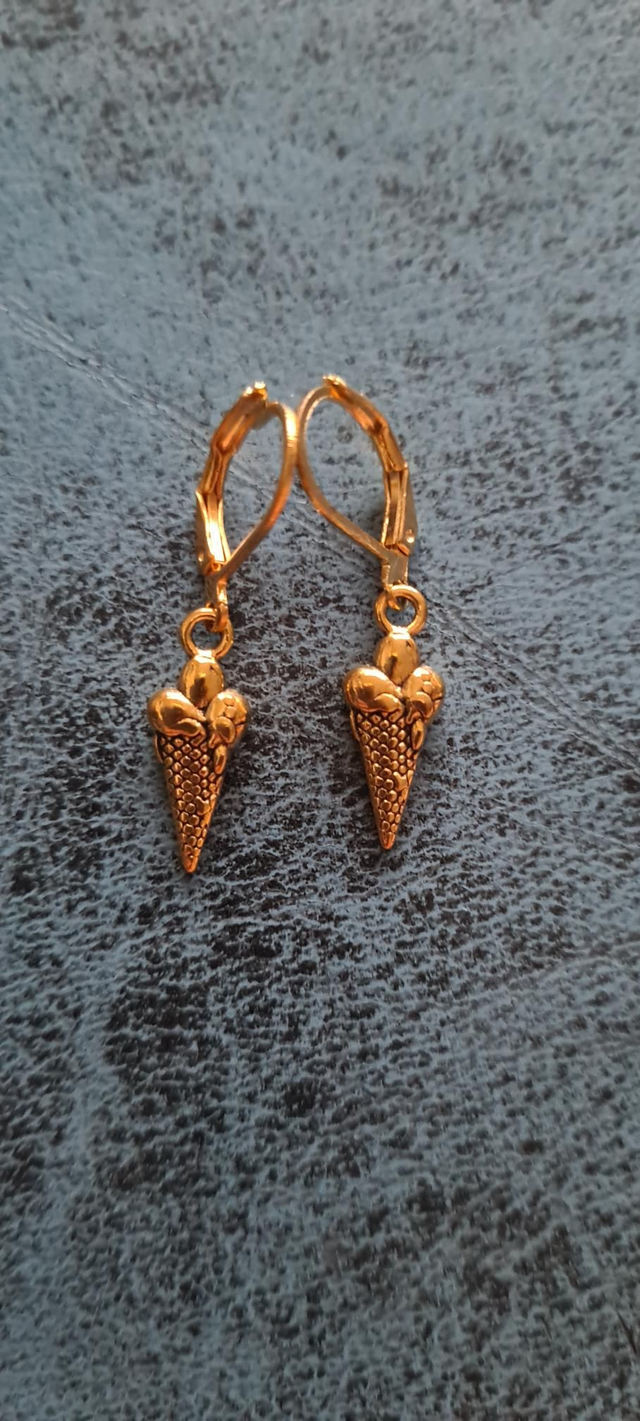 Earrings Small Gold Ice Cream Cornet Lever Backs