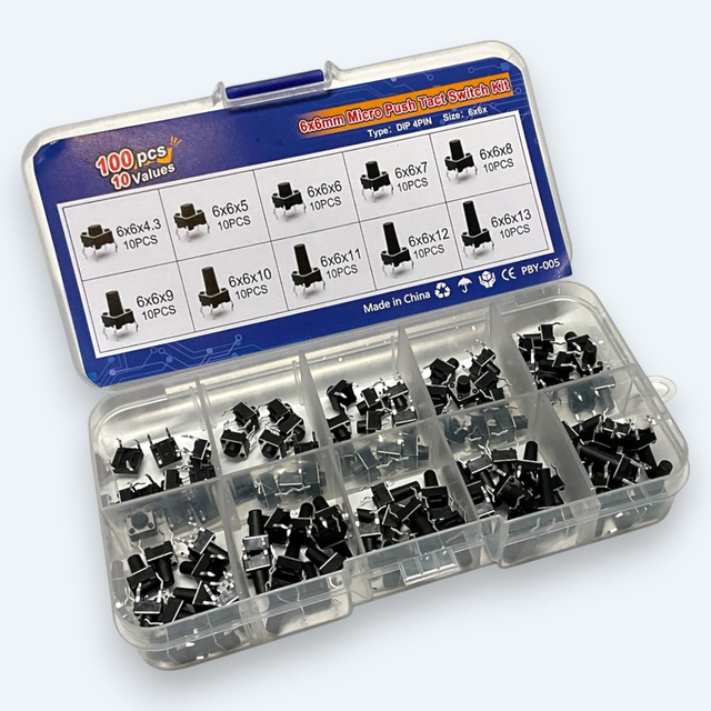 Taster Sortiment 6x6mm (100 Stk.) 10 Bauhöhen 4.3-13mm