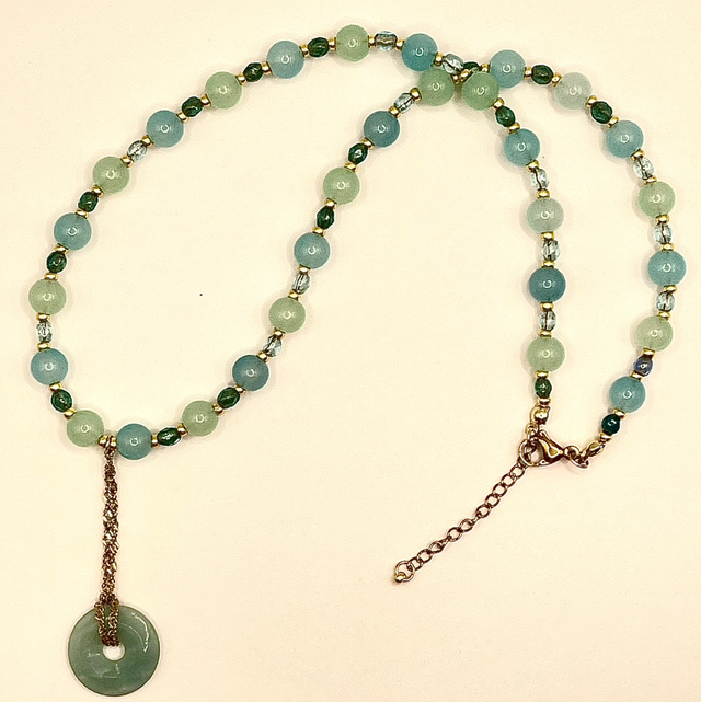 C81 - Collier perles en verre donut amazonite