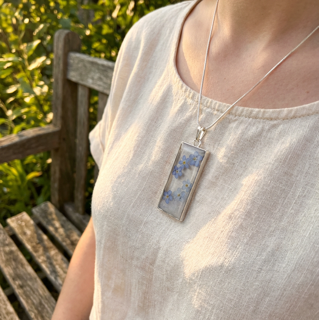 Rectangle Forget Me Not Necklace - TT141