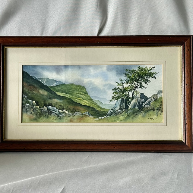 Original Vintage Mountain Landscape Watercolour Painting by R Lyall