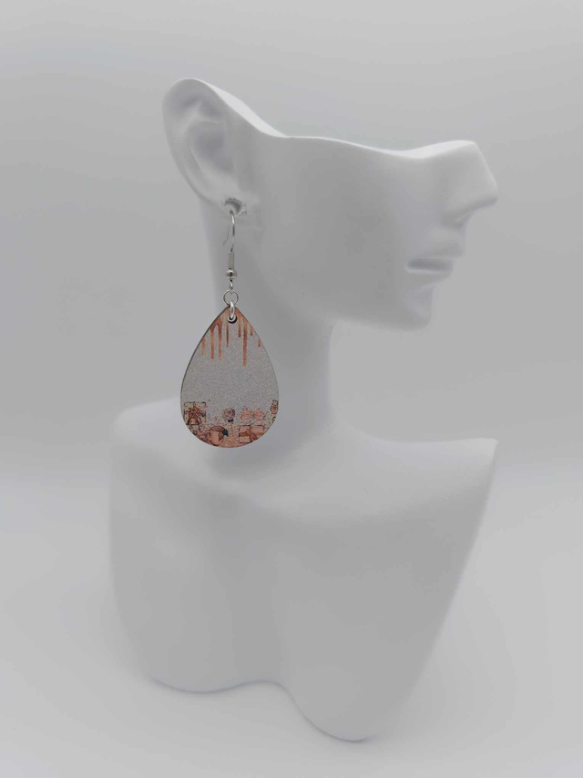 Boucles d&#039;oreilles en bois sublimé Goutte