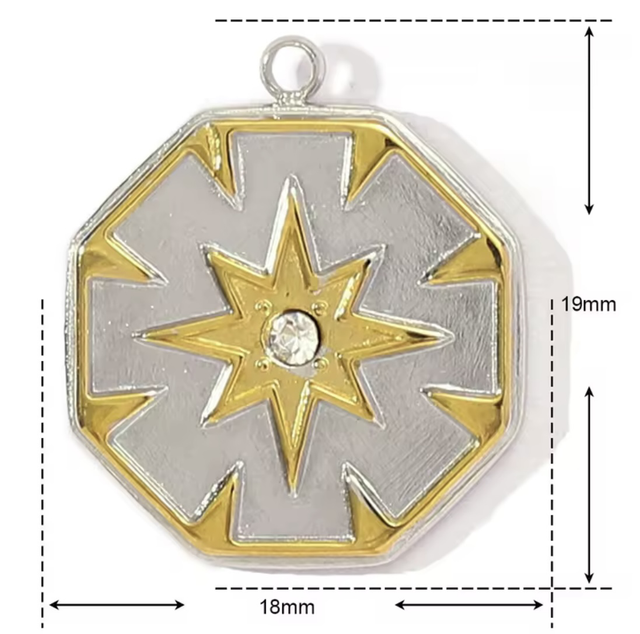 Charm bicolor ottagonale con stella stilizzata 