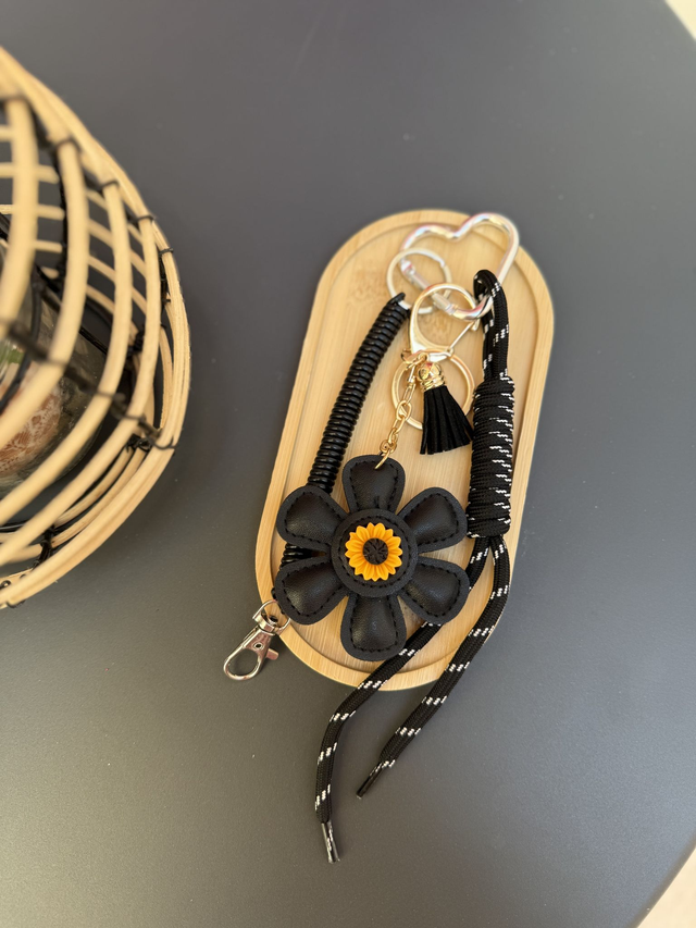 Porte-Clé Bijou de sac Fleur noire
