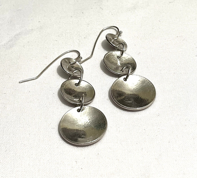 Reticulated Sterling Silver Triple Disc Earrings
