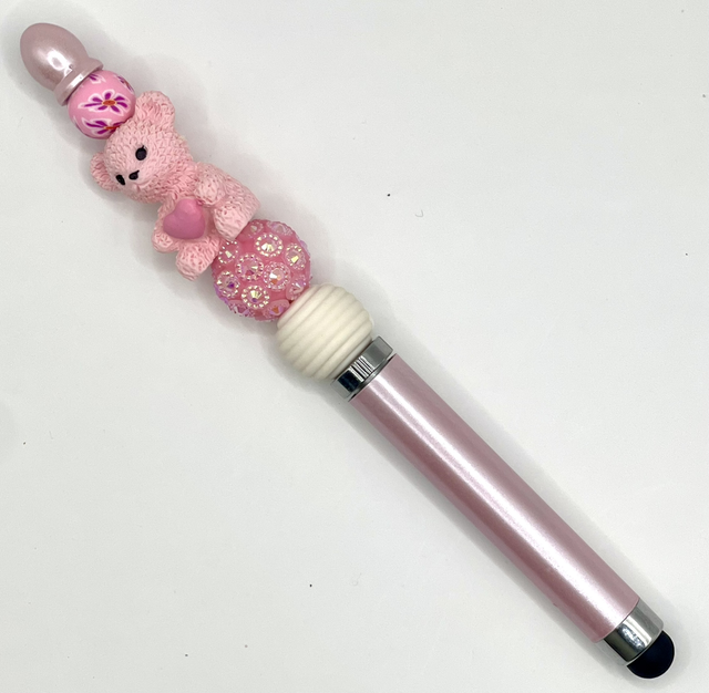 S78 - Stylo à perles ours cœur rose
