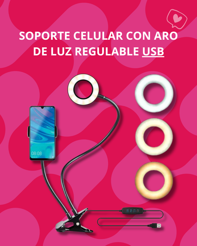 Aro Luz Led  Flexible con soporte de celular