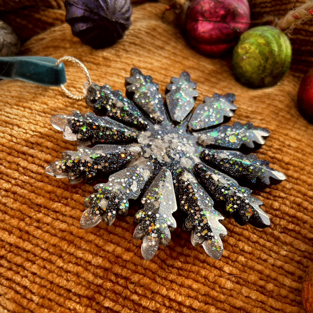 Snowflake Decoration Large - Navy and Silver