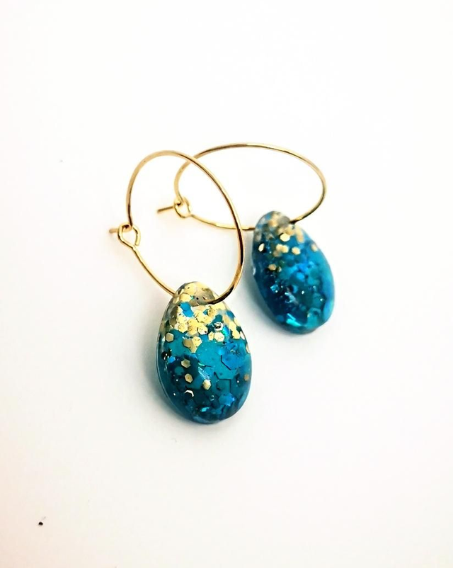 Petites Créoles acier doré turquoise canard